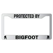 Protected By BigFoot Chrome Plastic License Plate Frame
