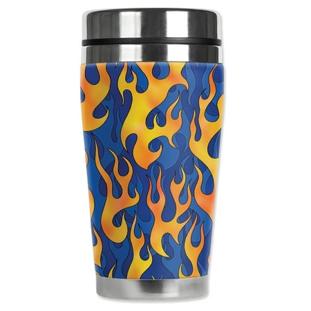 

Mugzie brand 16-Ounce Stainless Steel Travel Mug with Insulated Wetsuit Cover - Blue Flames