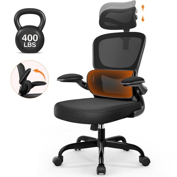 COOLHUT Ergonomic Office Chair, High Back Mesh Desk Chair with Lumbar Support and Adjustable Headrest, Swivel Home Office Chair, Computer Gaming Chair, 400lbs, Black