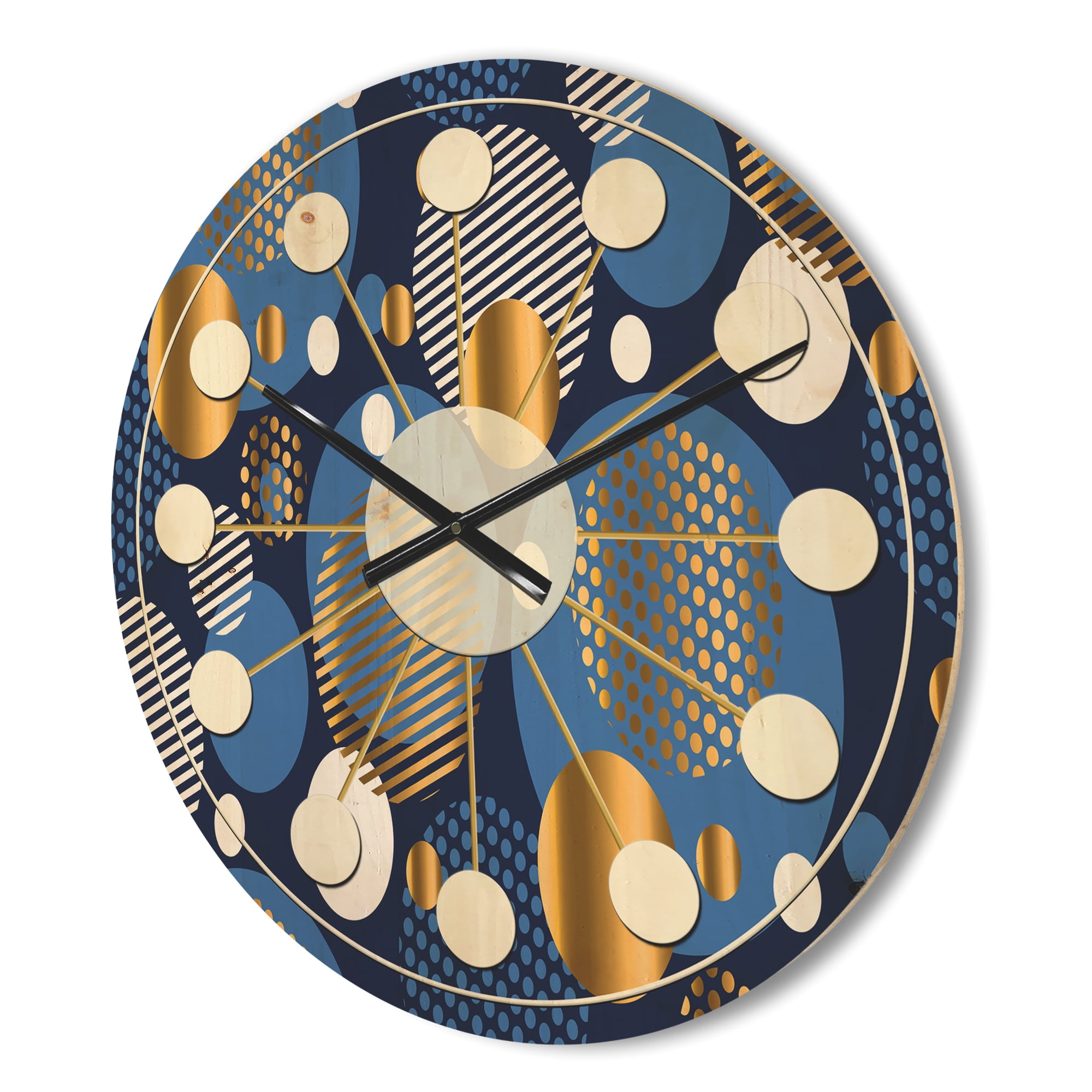Designart 'Circular Abstract Retro Pattern Geometric XI' Mid-Century Modern Wood Wall Clock
