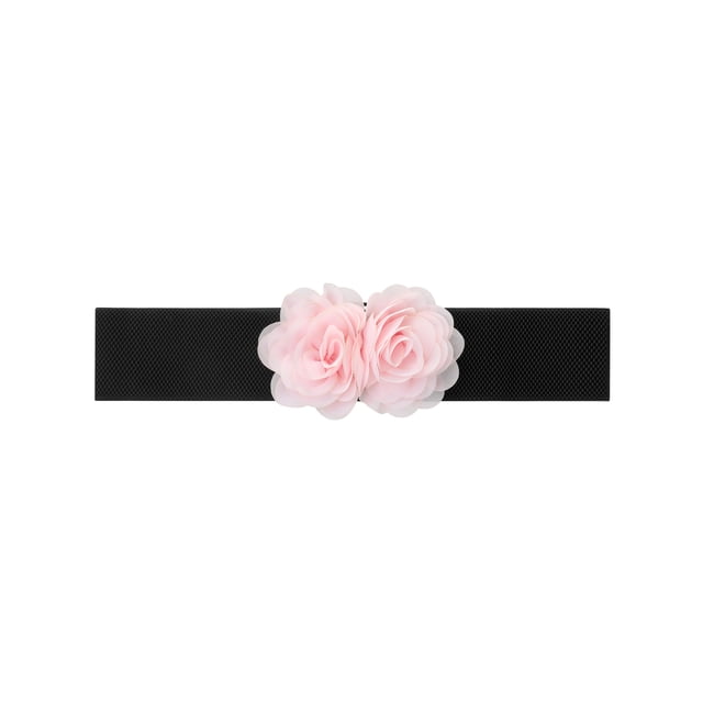 Cinturón Elástico Ancho para Mujeres INSPIRE CHIC, Corsé Estirable de Doble Flor Grande, Elegante y Casual para Vestido 68x6cm/26.8x2.4 pulgadas (LxA) Rosa Claro