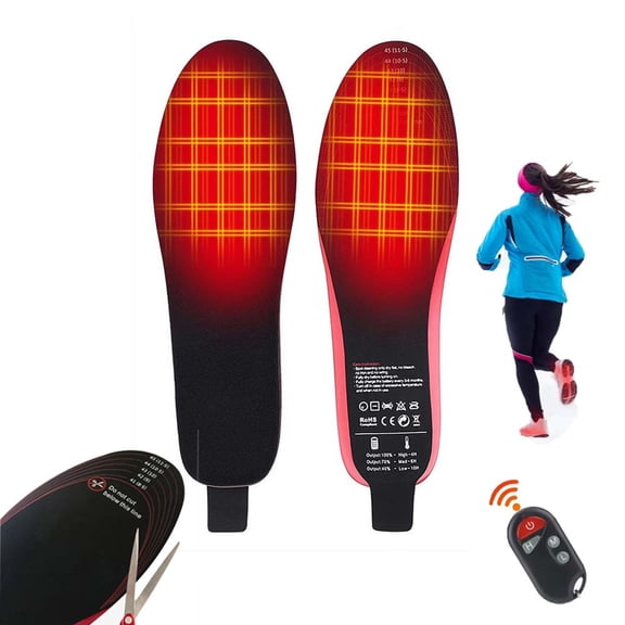 Rechargeable Heated Insoles, Adjustable Size Electric Heated Insoles for Men Women, Foot Warmers with Remote Control for Outdoor Winter Camping Skiing