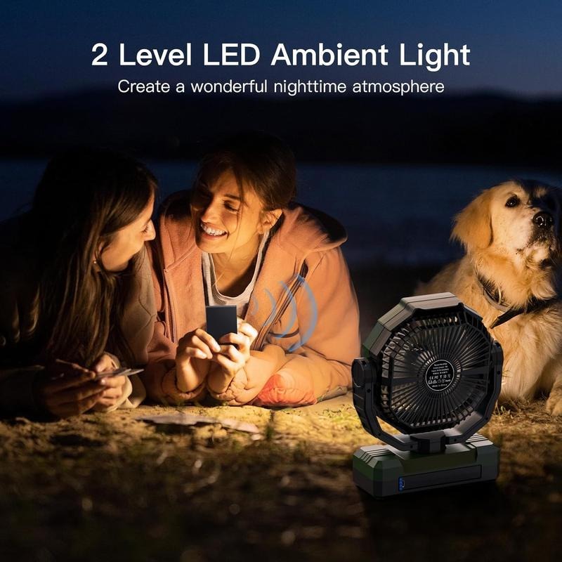 3-in-1 Camping Fan - Portable Fan Rechargeable - 24000mAh/12000mAh 9-Inch Battery Powered Fan(140Hrs/70Hrs) - USB Fan with Light & Remote for Indoor, Outdoor, Tent, Travel, BBQ, Fishing, Jobsite