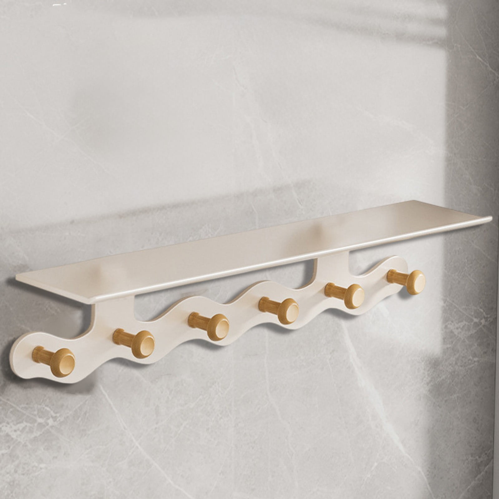 Wall Hooks, Shelf Coat Rack Wall Mount with 6 Hooks, Entryway Hanging Shelf with Storage, Modern Floating Wall Shelves with Hooks, for Bathroom, Living Room, Bedroom
