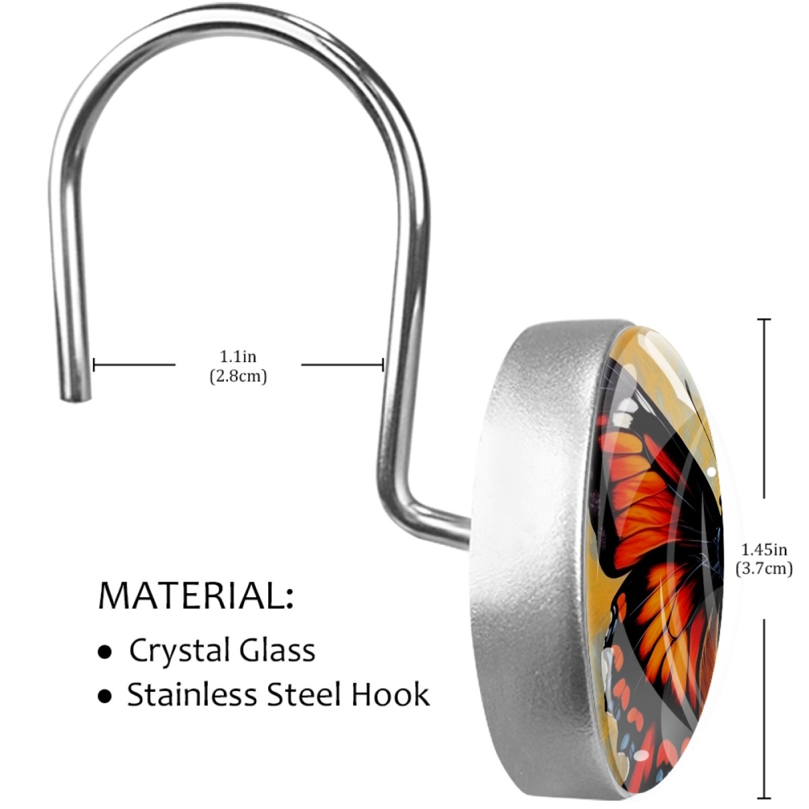 HemaKayy 12 Pcs Decorative Shower Curtain Hooks - Rust Proof, Anti-Rust, Durable, and Easy to Install | Elegant Home, Kitchen, Bathroom Accessories - Orange Black Butterfly Marble Texture