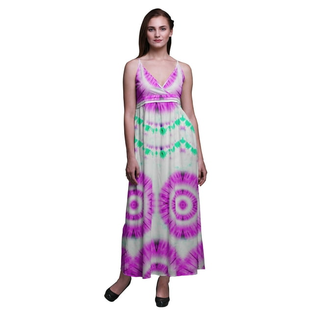 Bimba Robe Longue d'Été Sans Manches à Imprimé Teinture sur Nœuds Décontractée Maxi de Plage pour Femmes-TTTG