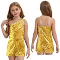 thumbnail image 2 of Aislor Kids Girls Shiny Sequins Jumpsuit Double Straps One Shoulder Sleeveless Dance Carnival Party Gold 10, 2 of 7