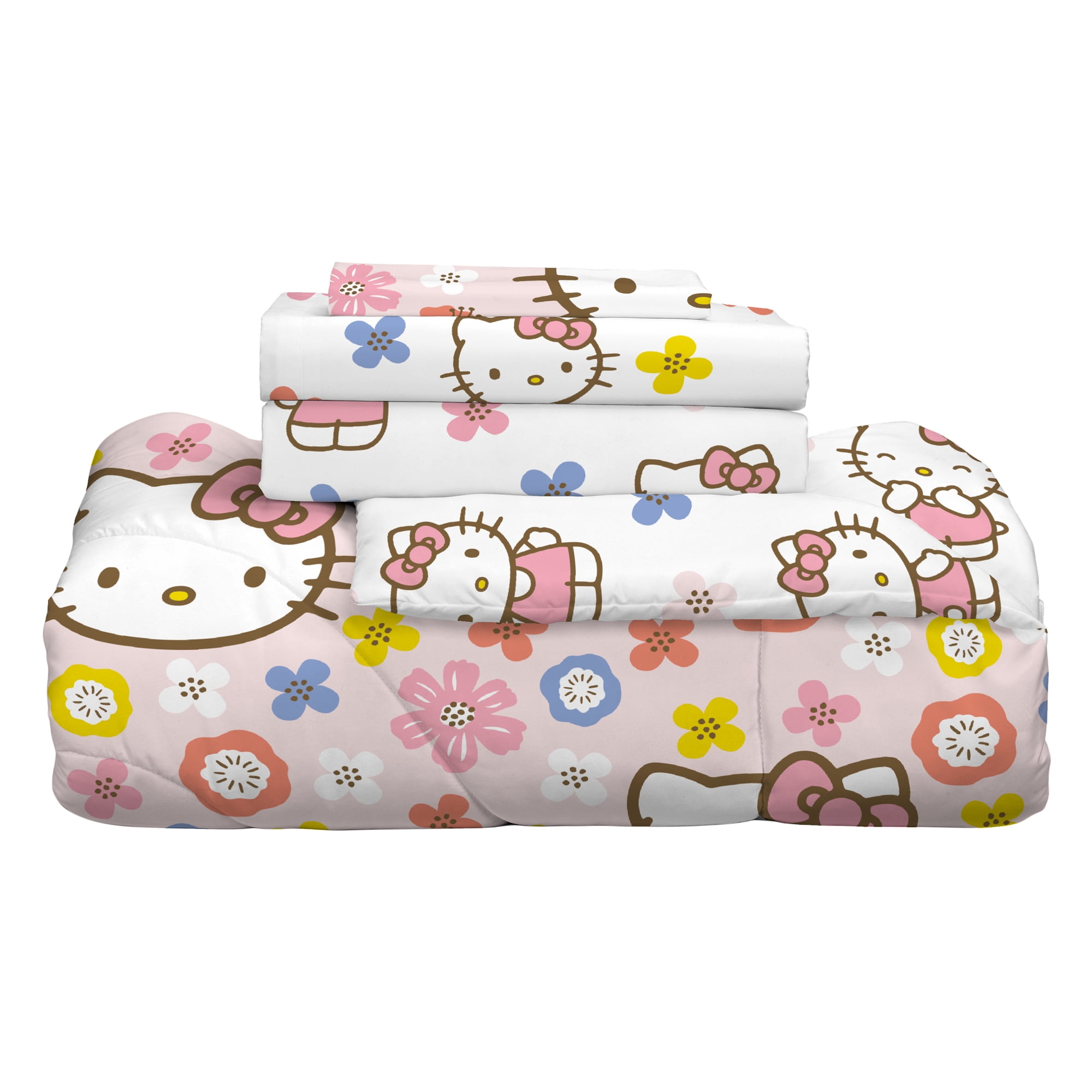 Hello Kitty Kids Twin Bed in a Bag, 5Pc Bedding Set, Comforter and Sheets with Bonus Tote