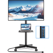 RTVR Rolling TV Cart Stand for 32 to 65 inch Flat Panel Screens with Power Outlet, Mobile TV Stand Modern Black