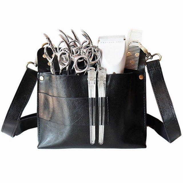 Barber Scissors Bag Hairstylist Waist Bag 7-Slot Scissor Holder Bag PU Leather Tool Bag for Scissor Hair Clips Combs Clippers Spray Bottle