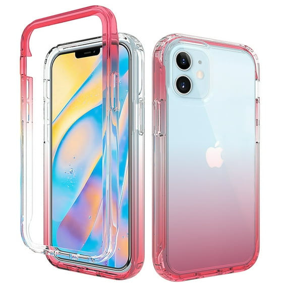 For iPhone 12 Case, iPhone 12 Pro Case - 6.1 inch Full Body Clear Protection Case Shock Proof edges Slim Hybrid Back Silicone Rubber TPU Bumper Gradient Cover For Apple iPhone 12/12 Pro - Red