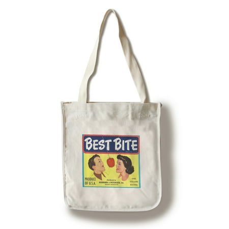 Best Bite Apple Label (100% Cotton Tote Bag - (Best Tote Bags For Work 2019)