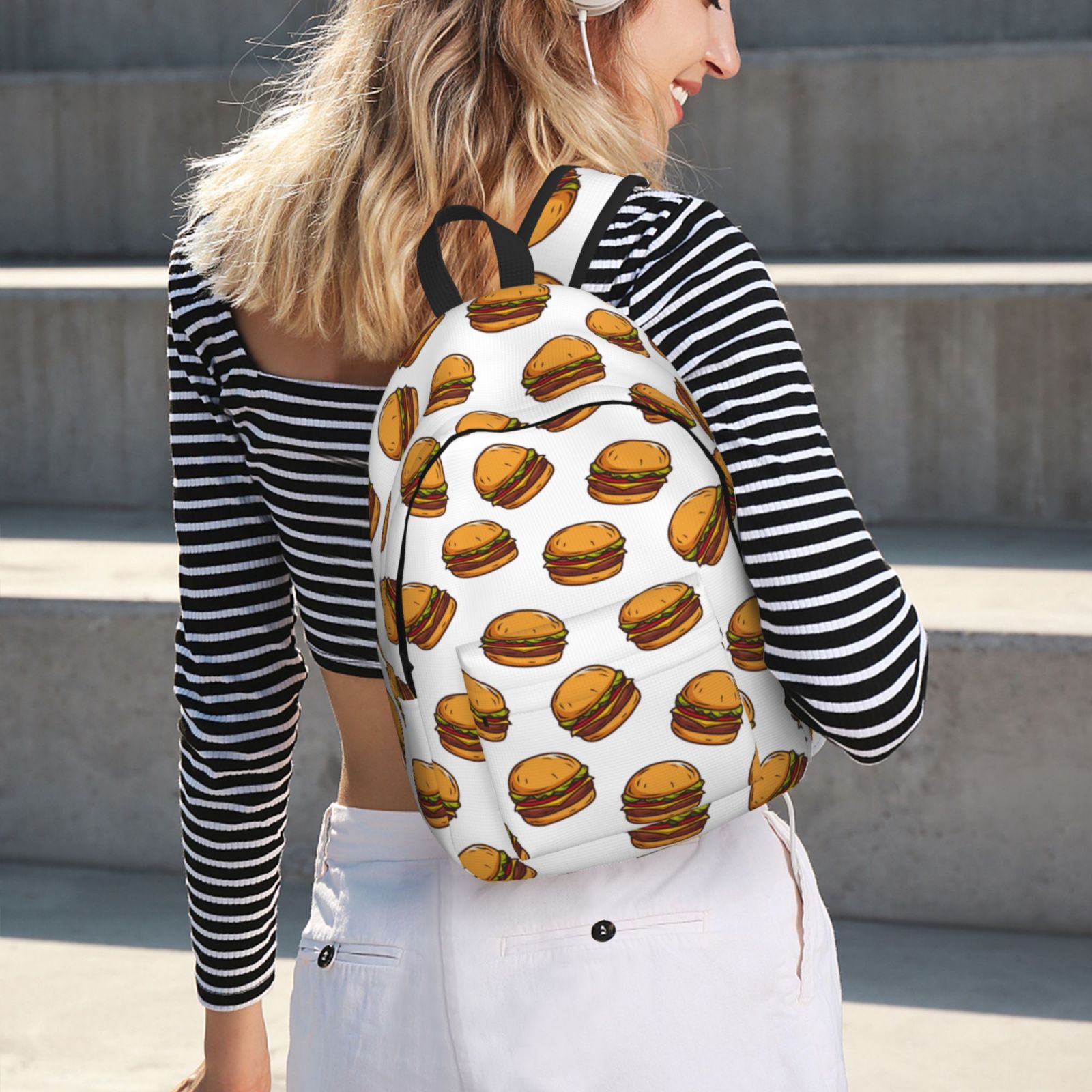 Travel Laptop Backpack - Cute Hamburger Lightweight Canvas Backpack, Wear Resistant Computer Backpack Bag Fit {sizeName} Laptop for Men Women with Adjustable Padded Shoulder Straps