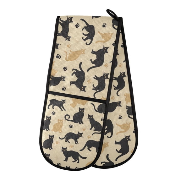 Dailycode Double Sided Oven Mitt with Loop Heat Resistant Kitchen Long Potholders 7" x 35" Cats Silhouette and Paw