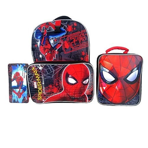 Marvel Spiderman School Supplies Set -- Spiderman Backpack, Lunch Kit and Pencil Case