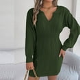thumbnail image 4 of IROINNID Rollbacks Sweater Dress for Women Long Sleeve Dress Mid-Length Sweater Dress Long Sleeve Dress V-Neck Ladies Solid Outing Dresses,Olive Green, 4 of 8