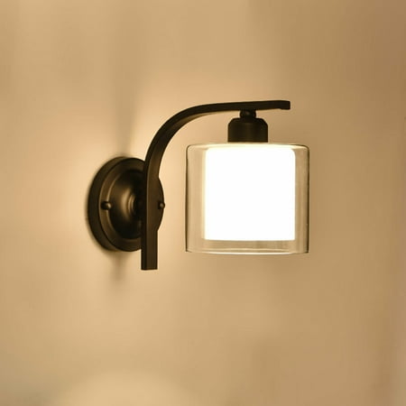 

OUKANING Modern LED Sconce Lamp Light Fixture Glass Bedroom Indoor Wall-Mounted Black