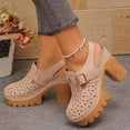 thumbnail image 3 of Rokment Womens Vintage Clogs Dress Sandals 2026 Spring Summer Casual Leather Hollow out Buckles Closed Toe Platform Chunky Block High Heels Slingback Pumps Beige Size 9.5, 3 of 7