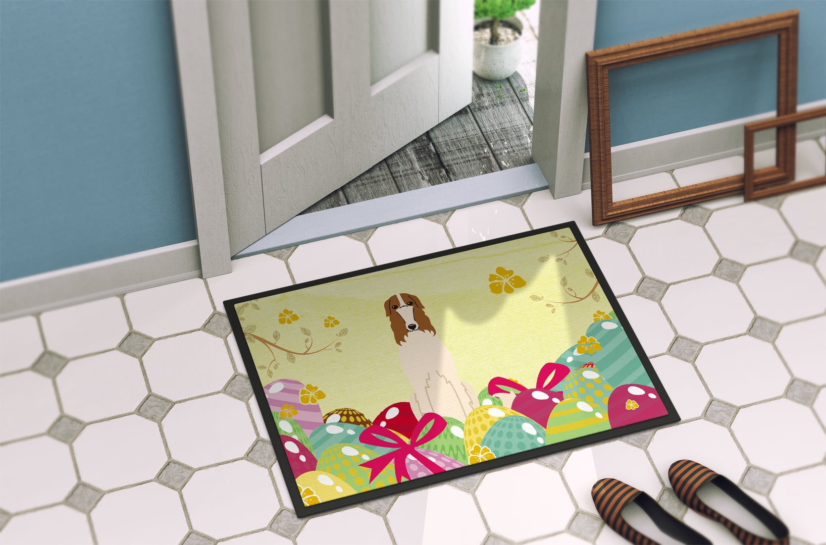 Carolines Treasures BB6023JMAT 24 x 36 in. Easter Eggs Borzoi Indoor or Outdoor Mat