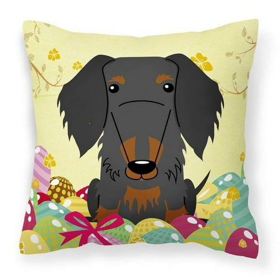 Caroline's Treasures BB6127PW1818 Easter Eggs Wire Haired Dachshund Black Tan Fabric Decorative Pillow , 18H x18W,