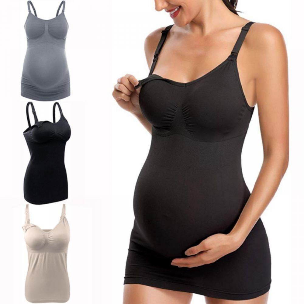 2 Pack Maternity Camisoles Pregnancy Nightgown Nursing Tank Tops Built in Bra for Women Breastfeeding 