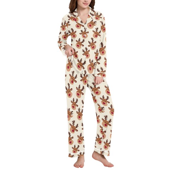joogoo Pajamas Set for Women Cute Elk Reindeer Long Sleeve Pjs Loungewear L