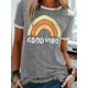 thumbnail image 3 of Camiseta de mujer de manga corta y cuello redondo con estampado de arcoíris Good Vibes, 3 of 4