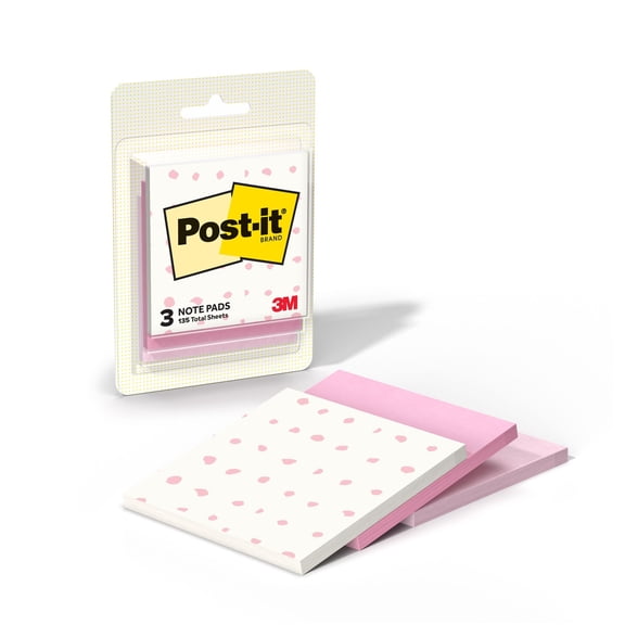 Post-it Sticky Notes, Bubble Blush Design, 3in x 2.9in, 3 Pads