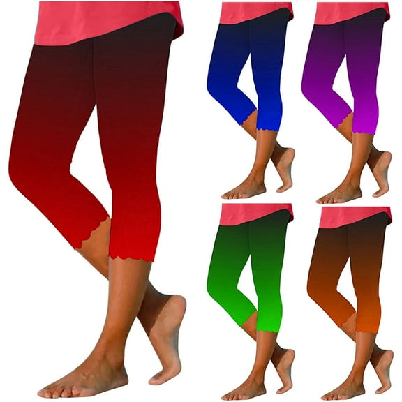 AGWOLF Womens Capris for Summer Clearance Tummy Control Leggings High Waisted Cropped Pants Stretchy Workout Yoga Capri Leggings