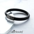 thumbnail image 3 of 555Jewelry Thin Narrow Braided & Stitched Black Leather and Steel Magnetic Clasp Bracelets for Men, Mens, Black, 9 Inch, 3 of 7