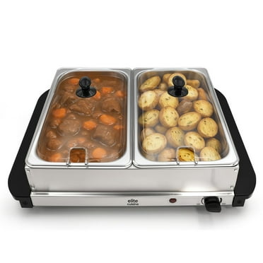 Elite Cuisine EWM2165 5Qt. Stainless Steel Electric Buffet Server Food Warmer with 2 Trays