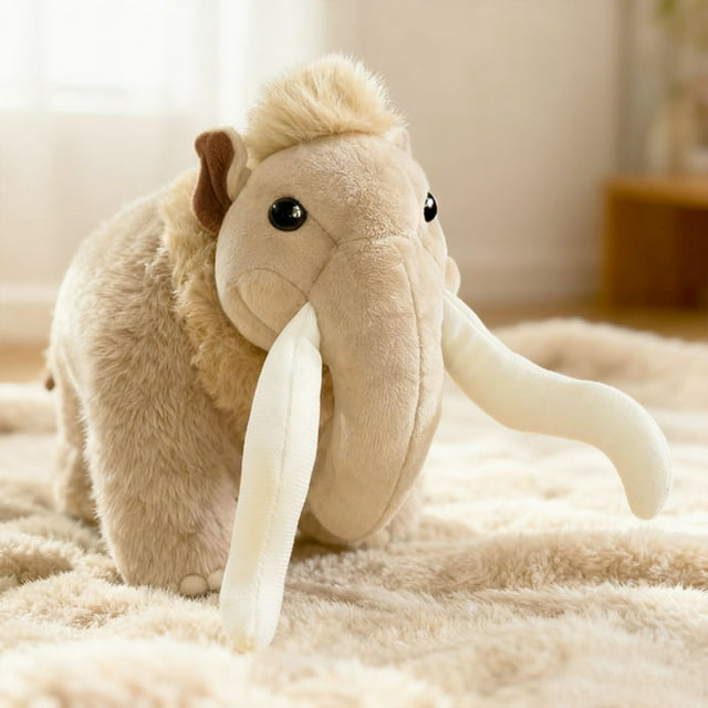 Peluche de mamut lanudo | Peluche prehistórico realista con pelaje suave y tierno | Regalo educativo de dinosaurio para niños pequeños