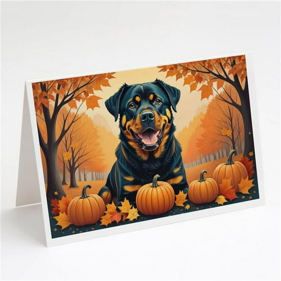 Rottweiler Fall Greeting Cards and Envelopes Pack of 8 7 in x 5 in