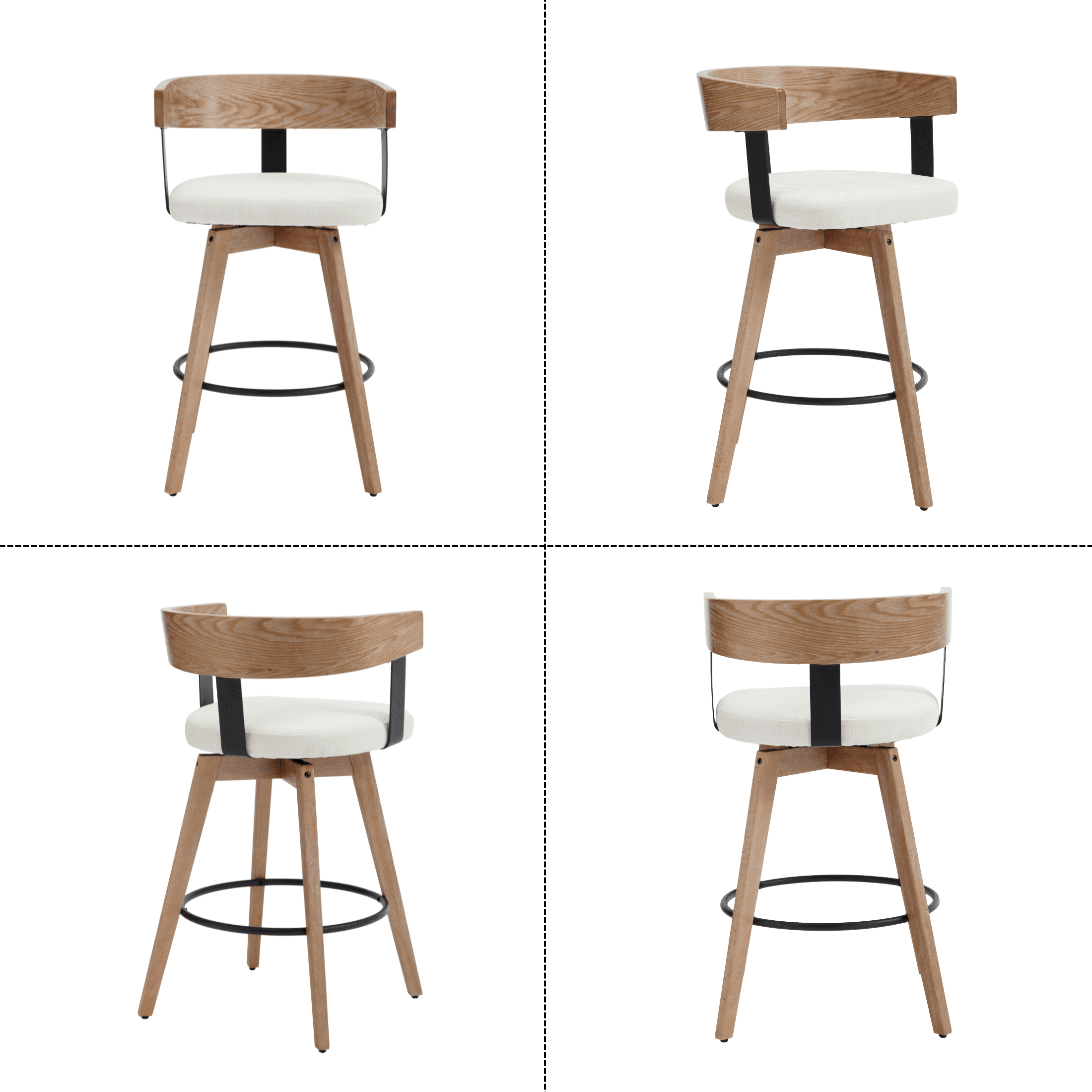 Guyou Modern Linen Upholstered 360-Degree Swivel Bar Stool Set of 2,26" Counter Height with Footrest & Backrest,Ideal for Kitchen Island & Home Bar, White