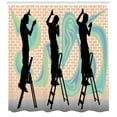 thumbnail image 3 of Urban Graffiti Shower Curtain, Silhouette of Teenage Graffiti Artists Spraying on Pastel Toned Brick Walls, Fabric Bathroom Set with Hooks, 69W X 70L Inches, Multicolor, by Ambesonne, 3 of 3