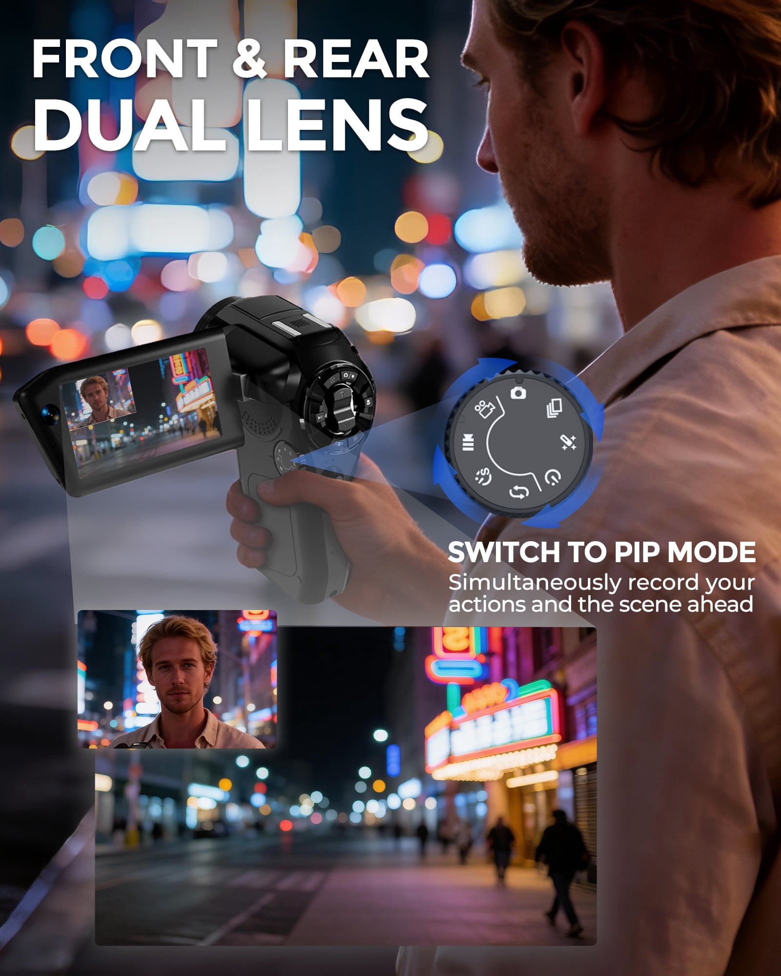8K Video Camera 75MP Camcorder with WiFi Dual Lens Vlogging Camera for YouTube Rotation Screen Video Recorder with Microphone, Fill Light, Remote Control, mini Tripod, 2 Batteries, Charger