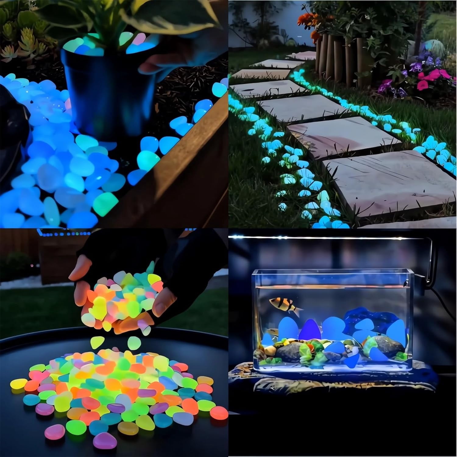 2026 Colorful Glow-in-the-Dark Garden Stones Night Guide Luminous Pebbles Rainbow Glow in the Dark Stepping Rocks Outdoor Landscaping Decor Glowing Stones Fish Tank Aquarium Decorations (600, Blue)