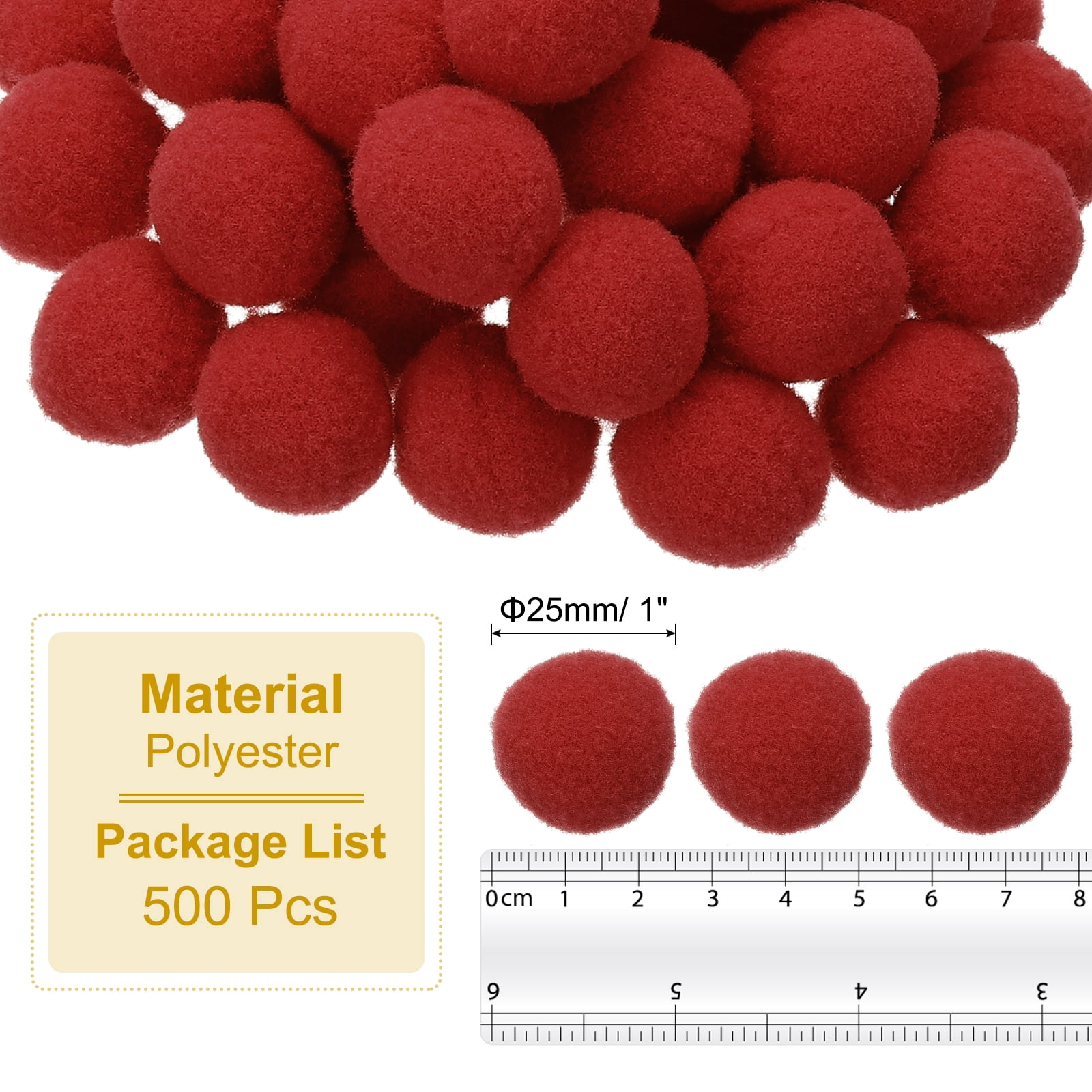 1inch Pom Poms for Crafts, 500pcs Pompoms for Crafts Puff Balls Bulk Fuzzy Balls for Hats Christmas Art DIY, Red