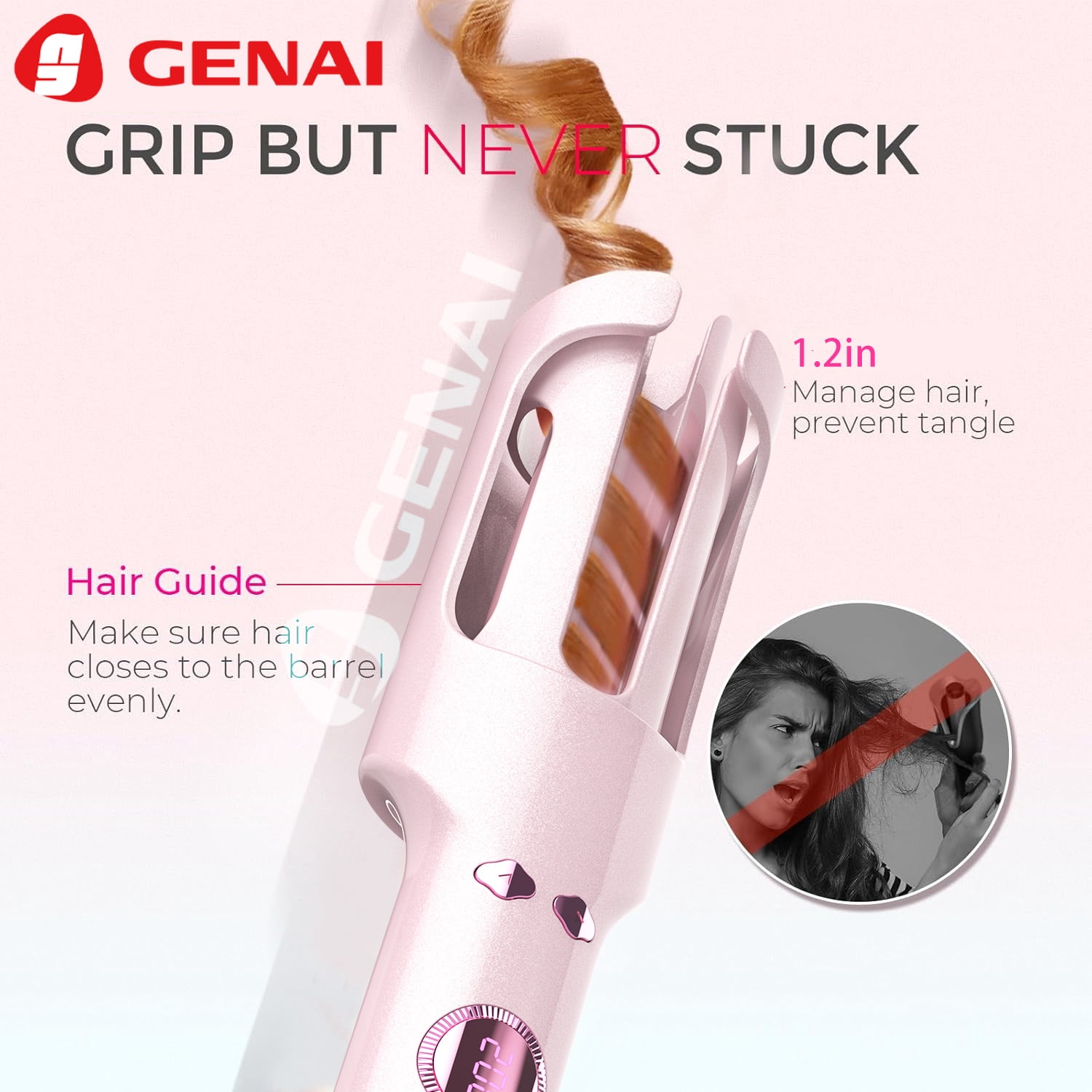 LESROLL 1.29 Inch Automatic Rotating Curling Iron with Cold Air Setting, 5 Heat Levels, LED Display, Anti-Tangle & Anti-Scald Hair Curler for Long, Thick & Textured Hair