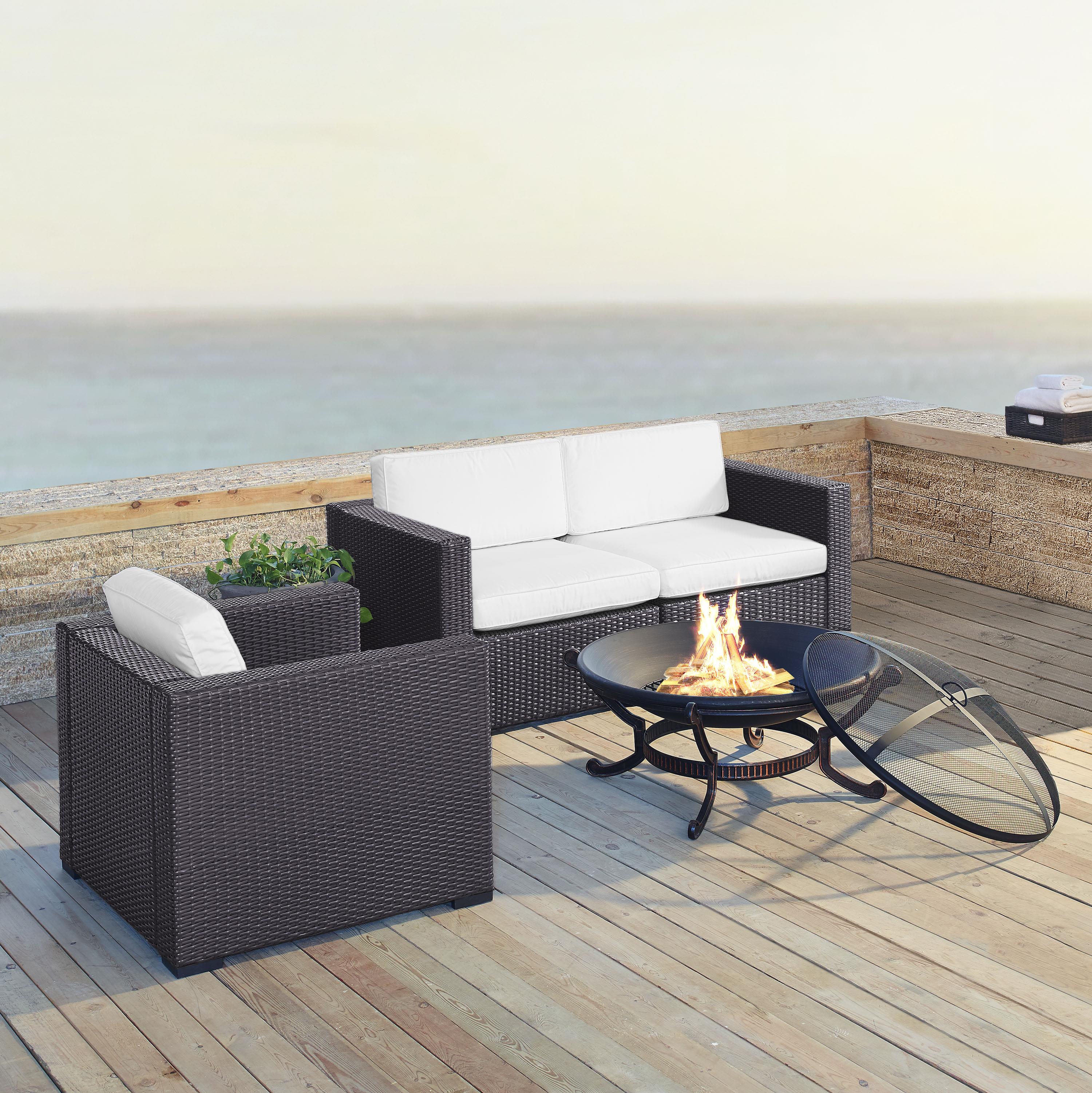 Crosley Biscayne 4 Piece Wicker Patio Fire Pit Sofa Set in Brown and White - image 3 of 4