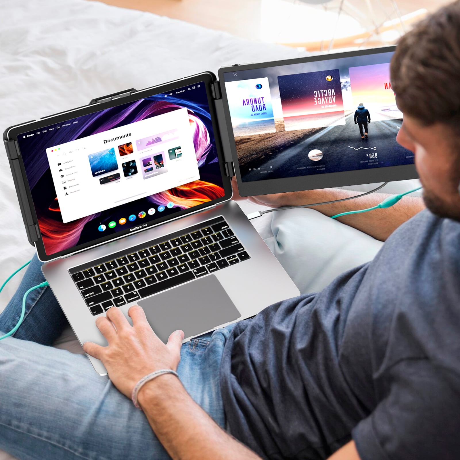 SIAVIALA Laptop Screen Extender, 14" Dual Portable Monitor for Laptops 13-17", Built-in Stand/Speaker, 1080P FHD IPS Display HDMI/USB-C Laptop Monitor Extender for Wins Mac Chrome Switch PS5