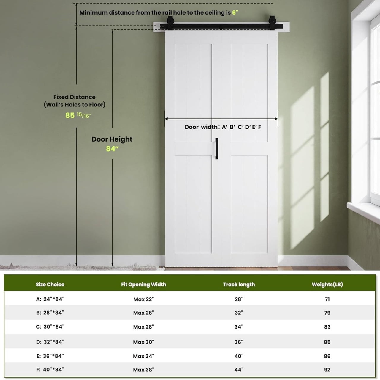 Easy4Home 28"x84" Bifold Barn Door Waterproof PVC Coated with 32"Track and Hardware Kit