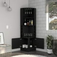 Cairo Corner with Glass Rack Multiple Shelves and 8 Wine Cubbies Black