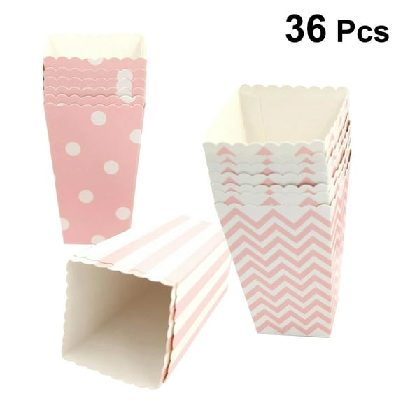 HONITANO 36Pcs Birthday Party Paper Popcorn Boxes Pink Movie Theater Style Treat Box for Weddings Picnics Celebrations