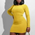 thumbnail image 2 of Birdeem Robe Mode Femme Slim Col Rond Manches Longues Couleur Unie, 2 of 9