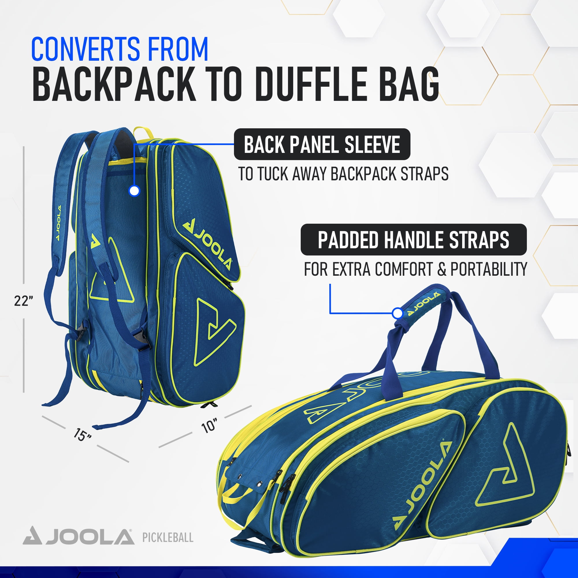 JOOLA Tour Elite Pickleball Bag, Backpack, Duffle Bag for Pickleball and Racket Sports, Navy/Yellow