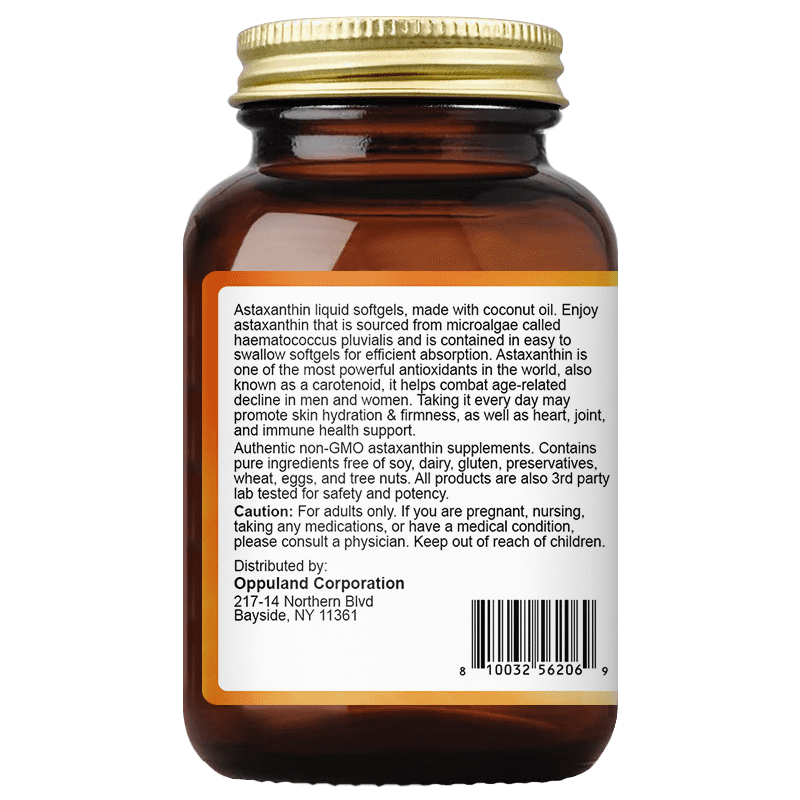Oppuland Astaxanthin 12MG Vitamins NON-GMO, Gluten Free - No Artificial flavors 60 Soft Gel | Supporting Joint, Heart, Skin, Eye & Muscle Health