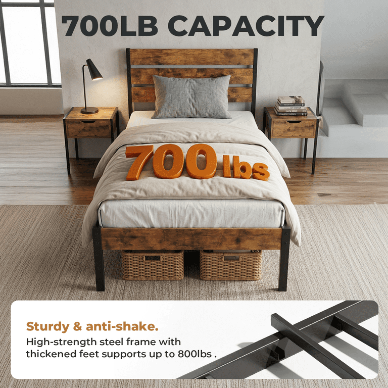Alvantor Twin Metal Platform Bed with Headboard photo 3