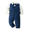 thumbnail image 2 of mgoYE 3t Boy Shirts Baby Boy Formal Long Set Toddler Fall Gentleman Outfit Kid Long Sleeve Bowtie Shirt Suspender Longs Suit(Blue,3-4 Years), 2 of 6