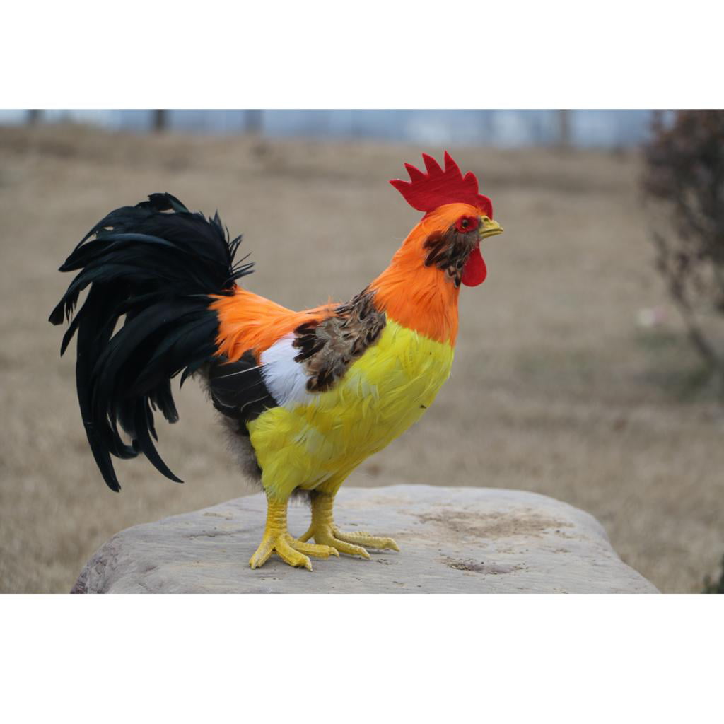 Large Artificial Cock Fur Rooster Taxidermy Model Adorable Home Toy 35cm 